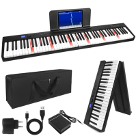 Skládací klávesnice Kmise Electric Keyboard 88 kláves s polohmotnými klávesami, Bluetooth MIDI, pedálem, držákem na noty, taškou